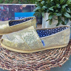 TOMS Classic Gold Glitter Slip on Flat